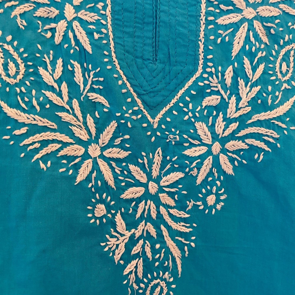 Boho Tunic Turquoise Blue Reworked Vintage - Picture 6 of 9